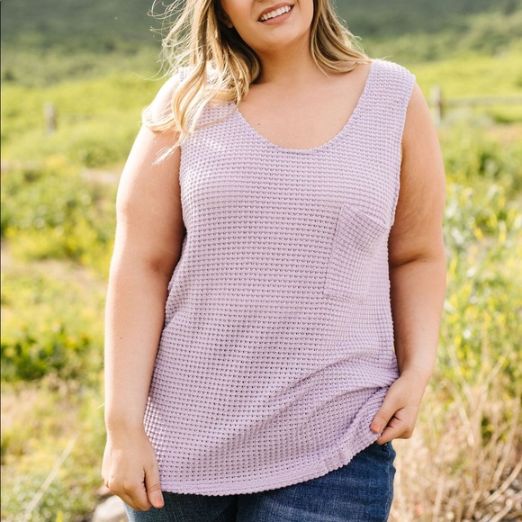 Open Weave Waffle Knit Tank in Lavender - Picture 6 of 11